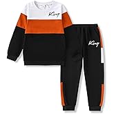 Klyatpxoen Boys Clothes Long Sleeve Color-Block Sweatshirt & Pant Clothing Set 2Pcs Fall Clothes for Kids Size 5-12 Years