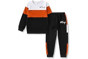 Klyatpxoen Boys Clothes Long Sleeve Color-Block Sweatshirt & Pant Clothing Set 2Pcs Fall Clothes for Kids Size 5-12 Years