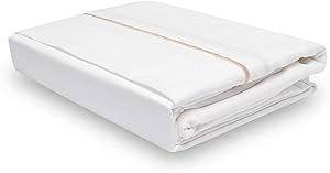 Calico Homes 1000 Thread Count 100% Egyptian Cotton Ultra Soft 1 Piece Flat Sheet (Top Sheet) Twin XL Size White Color with Taupe Embroidery Stitch (Taupe Border)