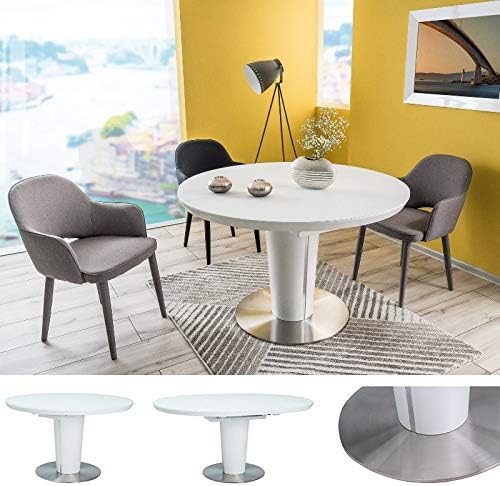 MHF Orbit Extending Table 120-160x120cm Round Tempered Glass Brushed Steel
