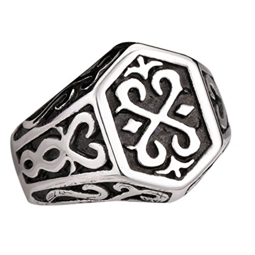 Stainless Steel Viking Norse Odin Thors Mjolnir Engraved Flower Ring
