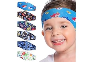 TASHIPPA 6 Pcs Swimming Headbands for Kids, Adjustable Swimming Ear Protection Bands Cute Cartoon Waterproof Swim Headbands for Boys Swimmers Age 1-5, Head Circumference 17.3-20.5 Inch