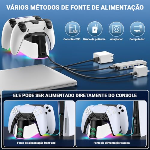 Base de Carregamento Rápido Duplo, Estação Suporte de Carregador para Controles Sem Fio, Base Pesada e Ancoragem Segura, Design Compacto, Dock USB-C com Indicador LED