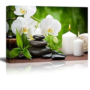 Zen Basalt Stones and Orchid on The Wood Wall Decor