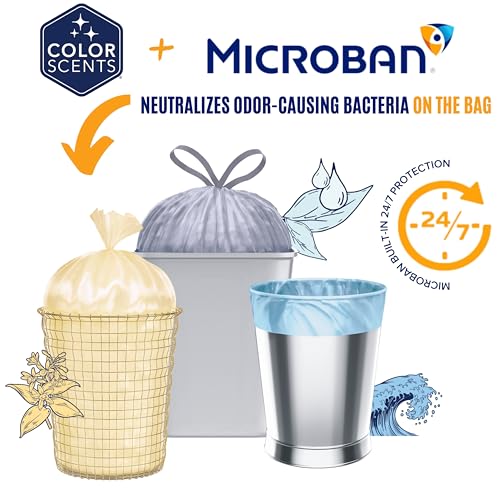 Color Scents Medium Trash Bags - 8 Gallon, 45 Bags (1 Pack of 45 Bags) Twist Tie - Pink in Pink Honeysuckle Scent with Microban