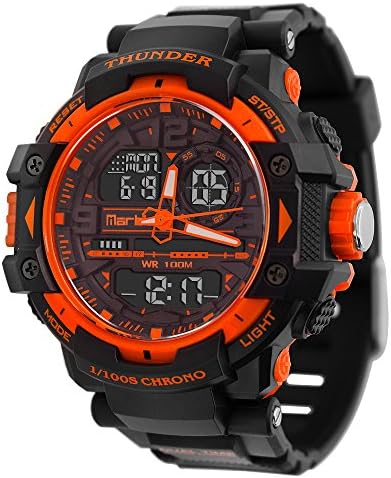 Outdoor 100m Waterproof two time Electro-luminescent backlight Fashion Trend Men's Digital Sports Watch (Black&amp;Orange)