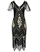PrettyGuide Women's 1920s Dress Sequin Fringed Flapper Dress with Sleeve L Gold