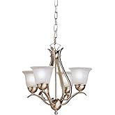Kichler Dover 4-Light Mini Chandelier in Brushed Nickel with Satin Etched Seeded Glass, Traditional Lighting Fixture for Dini