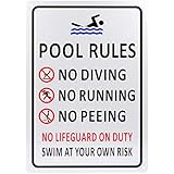Kichwit Pool Rules Sign, No Diving No Running No Peeing No Lifeguard on Duty Sign, Aluminum, Weather Resistant, 9.4 x 13.4 Inches