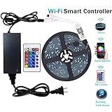 WenTop Wifi Wireless Smart Phone Controlled Led Strip Light Kit with DC12V UL Listed Power Supply Waterproof SMD 5050 16.4Ft(5M) 300leds RGB Tape Lights with Timer and Work with Android, IOS and Alexa