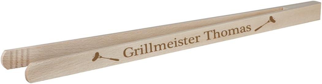 polar-effekt Grillzange mit hochwertiger Namens Gravur - Buchen-Holz 40cm - Holzzange für Küche und Grill, ideal zum Grillen - Personalisiertes Geburtstags Geschenk für Männer