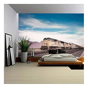 Freight Train Running Travelling Arizona Desert - Removable Wall Mural | Self-Adhesive Large Wallpaper - 66x96 inches