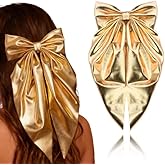 Large Metallic Gold Hair Bow with Long Tails Ribbon Bowknot Clips for Women Girls Sparkly Big Bows Metallic Barrettes for Women Girls Glitter Christmas Birthday Hair Accessories for Tea Party Outfits