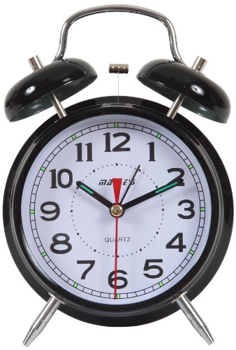 Maples 4Inch Double Bell Alarm Clock Black Finish