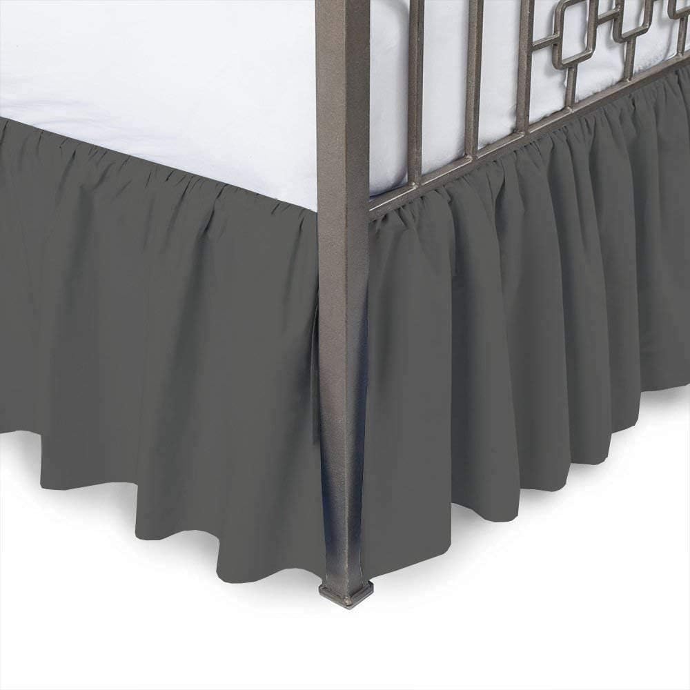 PC Diana Linen Uk King Ruffled Bed Skirt with Split Corners -Dark Grey Solid Beds Skirts (+30) CM Deep Pocket Beds Skirts Wrap with Platform - Easy Fit- (Dark Grey, King Bed Skirt)