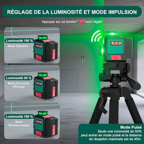 HYCHIKA Nível Laser Autonivelante de 360 graus, Nível Laser de Tripé de 12 linhas, 1 x 360° Horizontal e 2 x 360° Vertical, 2 x Bateria de 3000 mAh, Controlo Remoto, Saco de Pano, IP54
