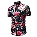 Men’s Casual Flower Print Short Sleeve T-Shirt Tops, Turn-Down Collar Button-Down Beach Hawaiian Style Blouse Tee Shirt (Black, L)thumb 4