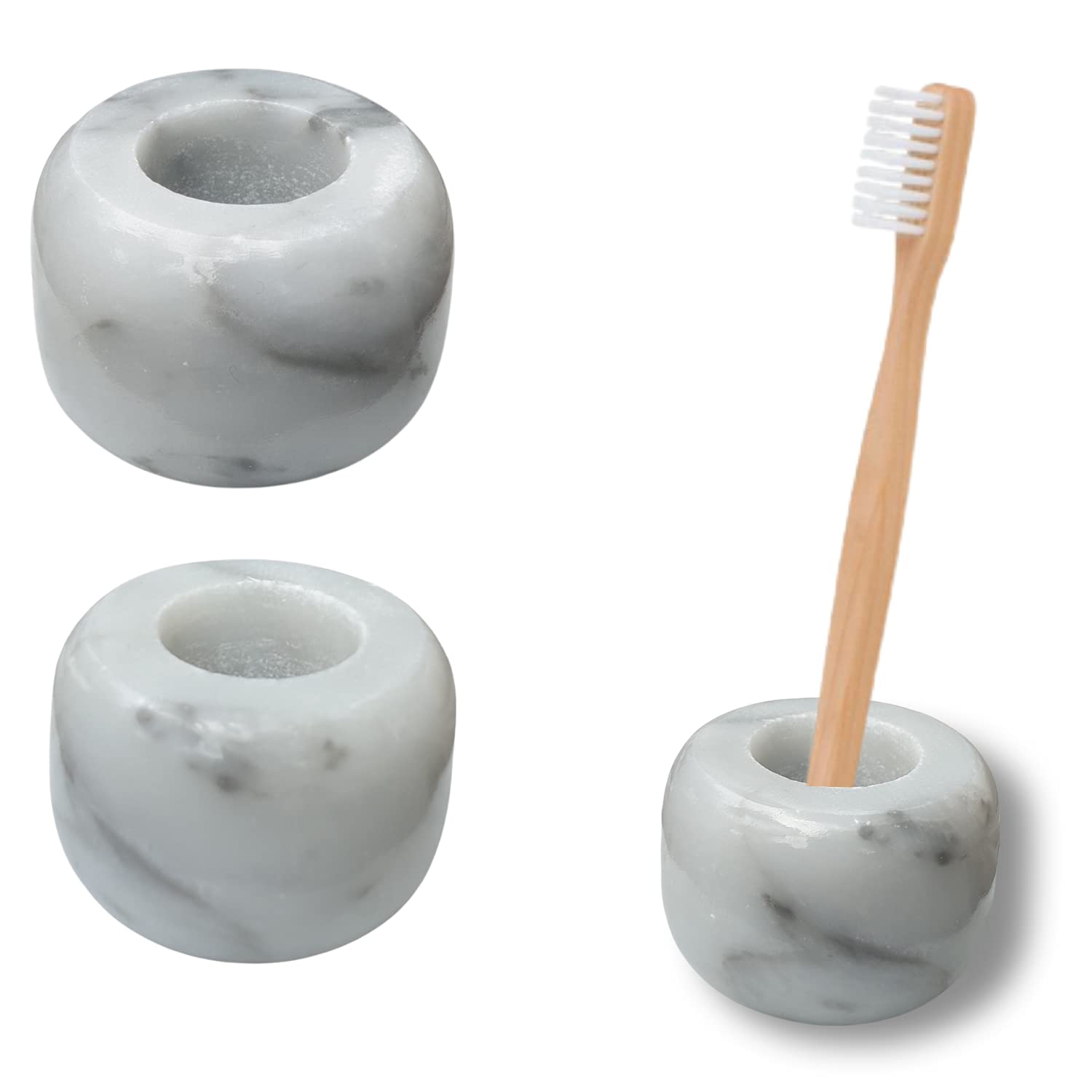 CraftsOfEgypt Marble Toothbrush Stand - Minimalist Single Toothbrush Holder - Real Marble Easy to Clean