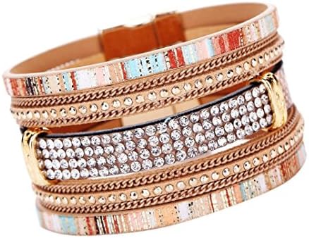 LuminosityLux Women Bohemian Bracelet Woven Braided Handmade Wrap Cuff Magnetic Clasp (Gold)