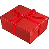 ysmile Red Gift Box with Lid for Present Large Collapsible Gift Box with Filler Paper Ribbon for Birthday Anniversary 12.6x9.8x4.9