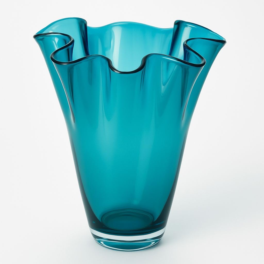 SIGNATURE HOME COLLECTION Glass Vase Mouth-Blown Decorative Vase Flower Vase Turquoise Glass 21 x 21 x 30 cm