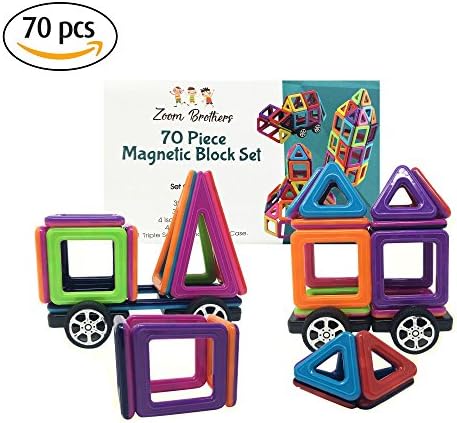 Mini Magnetic Blocks 70 Piece Set - Travel Toys for Toddlers, Kids, Boys and Girls with Carry Case - Keeps Kids Happy in the Car, on the Plane, Train or Bus - Creative, Fun and Educational