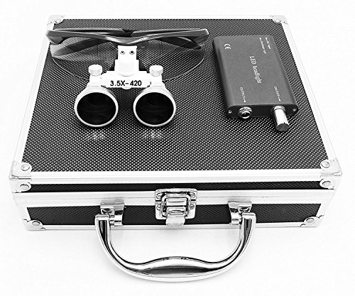 Zgood 3.5x 420mm Working Distance Surgical Binocular Loupes Optical Glass with LED Head Light Lamp+Aluminum Box Black