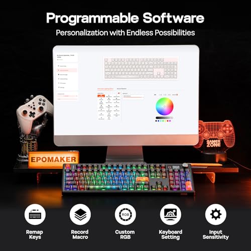 EPOMAKER TH108 V2 PRO Full Size Mechanical Keyboard with Screen&Knob, 10000mAh, BT/2.4Ghz, Mac Modifier PBT Keycap, Hot Swap, RGB, Gasket, Wireless Gaming Keyboard for Mac/PC (Black, Sea Salt Silent)