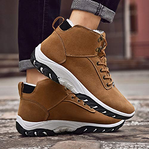 DondPO Men's Hiking Shoes Fashion Outdoor Sneakers Cotton Shoes Warm Waterproof Non-Slip Wear Sports Shoes Brown