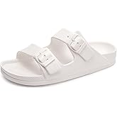 FUNKYMONKEY Women's Comfort Slides Double Buckle Adjustable EVA Flat Sandals