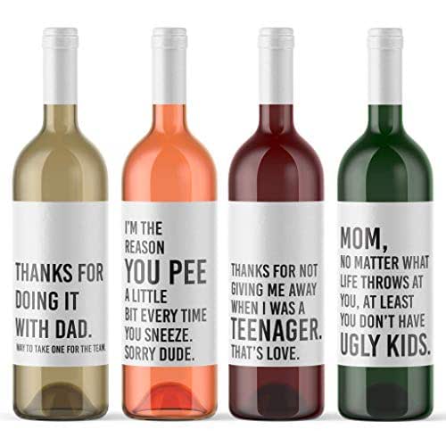 Amazon.com: Funny Mother's Day Wine Stickers - 4 Wine Bottle Labels Mom Present | Thanks For ...