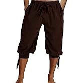Mens Pirate Shorts Halloween Medieval Renaissance Banded Pants Viking Knicker Colonial Linen Costume