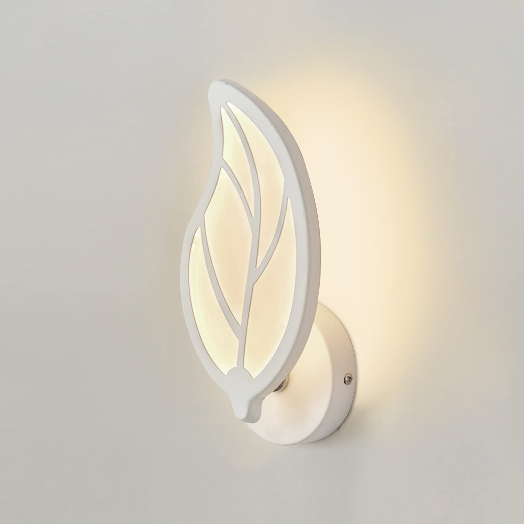 KRIPINC 12W Wall Lights Indoor, Acrylic Wall Lamp, Leaf Shaped White LED Wall Light, Kids Wall Light, Simple Modern Wall Sconce Lights for Living Room, Bedroom, Bedside, Hallway (Tri-Color Light)