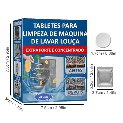 Pastilhas para Limpeza de Lava-Louças – Kit com 20 Unidades | Elimina Gordura, Mau Cheiro e Resíduos | Compatível com Todas as Máquinas