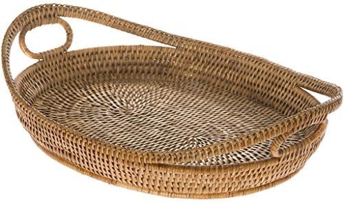 KOUBOO La Jolla Oval Rattan Tray with Looped Handles, Honey Brown by Kouboo