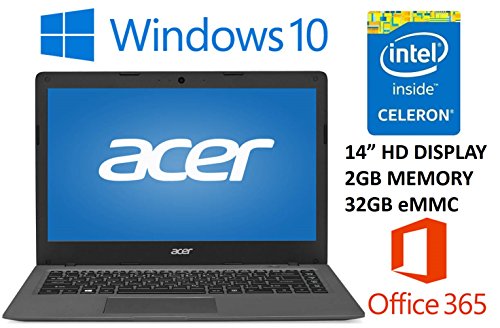 Acer Aspire One Cloudbook AO1-431 14″ Laptop PC (2016), Intel Celeron N3050, 2GB DDR3L Memory, 32GB eMMC, Windows 10, 1-year Office 365 Personal, up to 12 hrs battery life