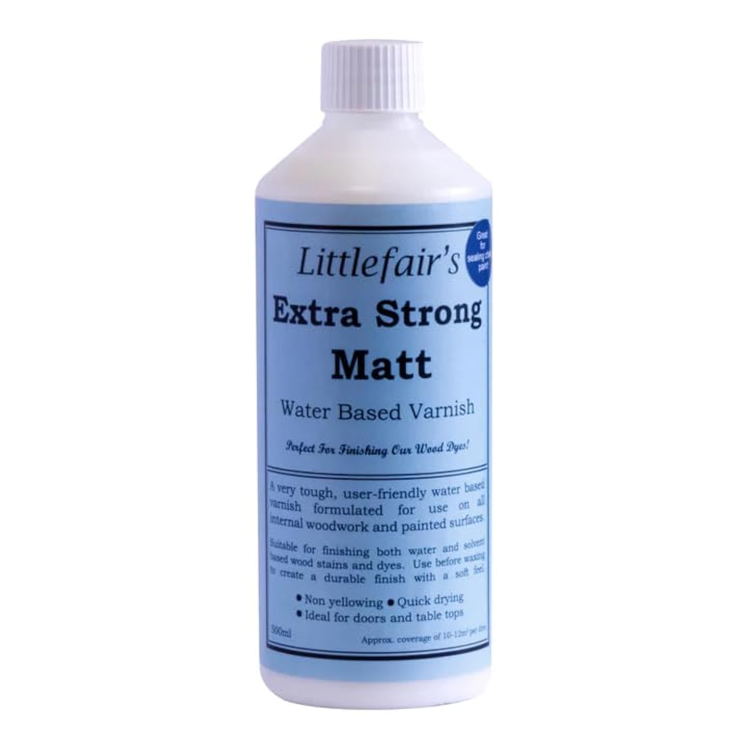 Littlefair's Extra Strong Wood Varnish - 500ml - Water-Based, Fast Drying, Non-Yellowing, Low-Odour, Clear Finish (Matt)