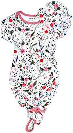 Infant Baby Tie Nightgown and Matching Hat | Sleep Gown With A Tie Bottom | Boy Girl Unisex | Soft Stretchy Cotton