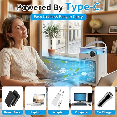 YFFU Portable Air Conditioner with Remote Control,1200ml Evaporative USB Mini Air Cooler RGB 8 Lights, 3 Wind Speeds, 3 Spray Modes, 2-8H Timer Small Air Conditioning Unit for Home Bedroom,Warm White