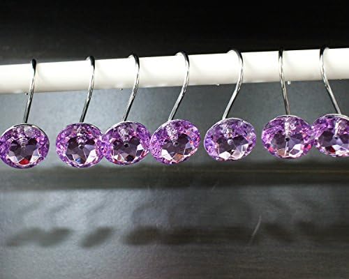 Xshelley Acrylic Diamond Shower Curtain Hooks Rings - Cute Crystal Gems Bling Rhinestones Bath Bathroom Accessories Set of 12pcs (Purple)