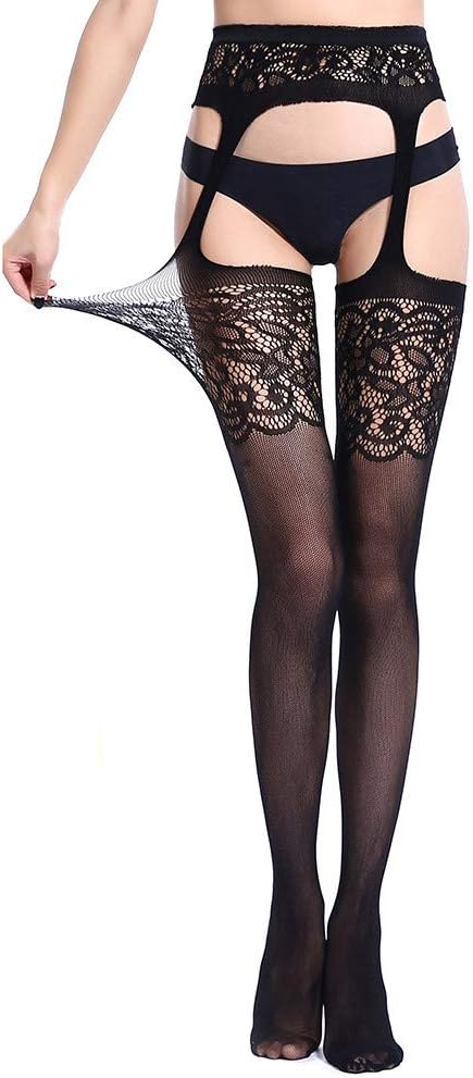 WINNNGOO High Waist Garter Belt,Suspender Belt,Garter Belt Set,with Thong,Sexy Woman’s Wide Lace Hollow Suspender Set
