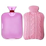 Hot Water Bottle Warmer Set,2 Liter with Soft Knit Water Bottle Cover for Pain Relief Hot Cold Therapy and Comfort Hot Water Bottle Bag,Pink