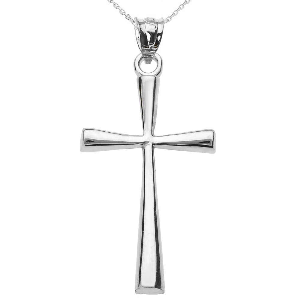 Solid 14 ct White Gold Cross Pendant Necklace With an 18" Chain