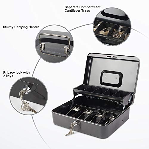 KYODOLED Locking Cash Box with Lock,Money Box with Cash Tray,Lock Safe