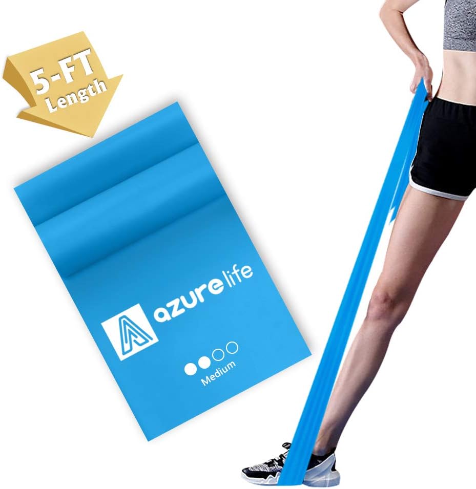 A AZURELIFE Resistance Bands, Professional Non-Latex Elastic Exercise Bands, 5 ft. Long Stretch Bands for Physical Therapy, Yoga, Pilates, Rehab, at-Home or The Gym Workouts, Strength Training