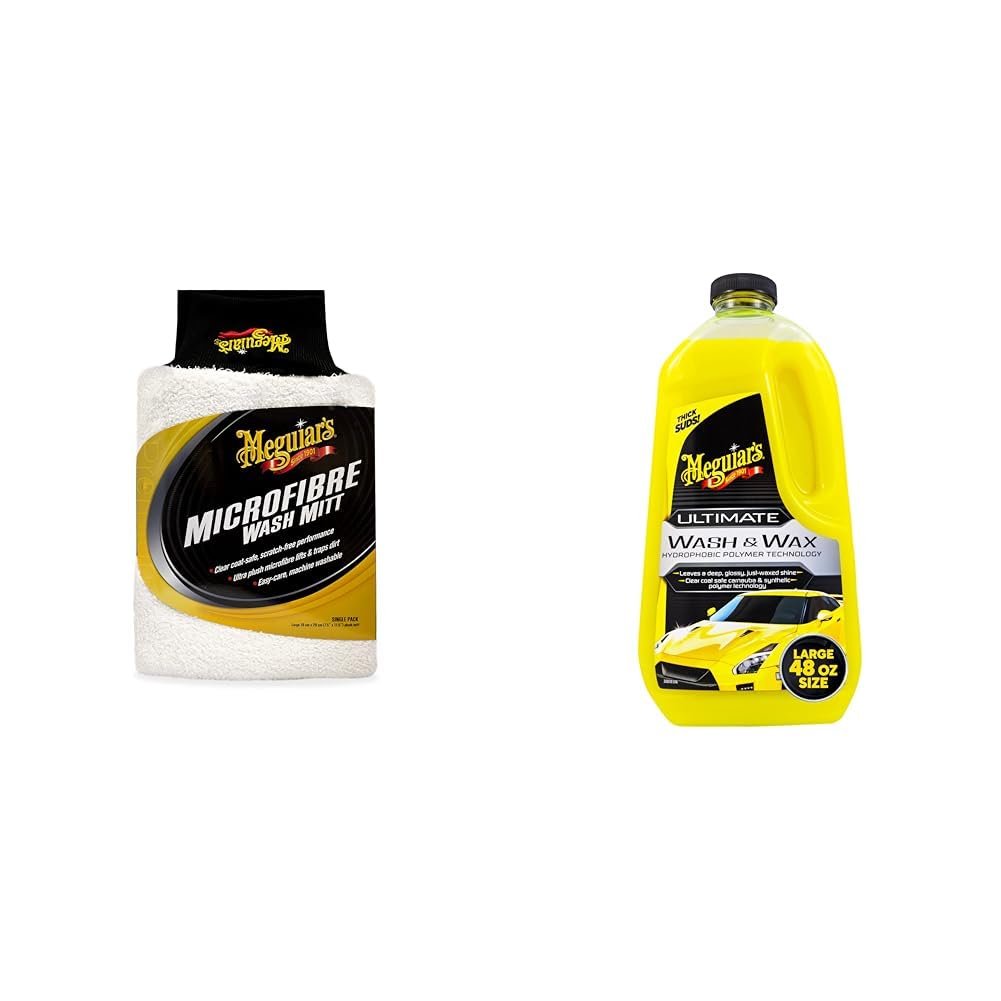 Meguiar's X3002 Microfibre Car Wash Mitt, White - includes Ultimate Car Wash & Wax