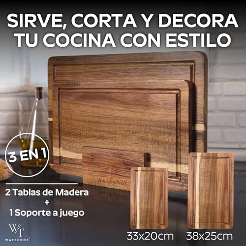 Embalar 2 tábuas de cortar de cozinha em madeira de acácia + suporte incluído