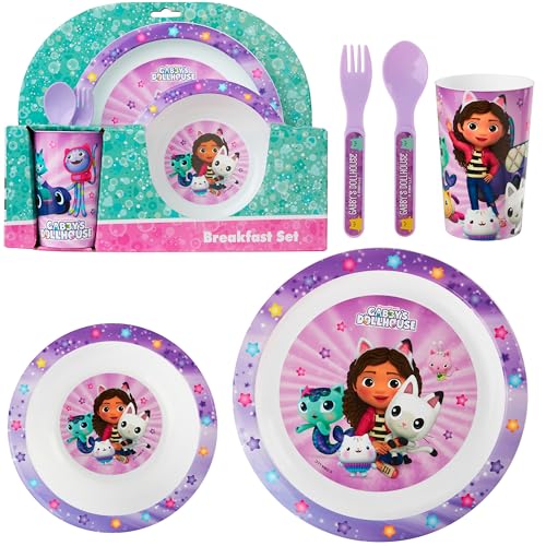 Get Trend Gabby's Dollhouse Dinnerware Sets for Kids, 5 Pc Tableware, Plate, Bowl, Cup, Spoon, Fork, Plates and Bowls Set, Gifts for Kids (Multi Gabby's Dollhouse)