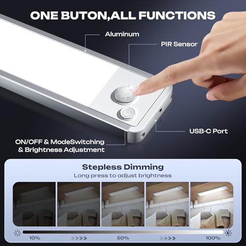 5 Pack Under Cabinet Lighting Wireless 2200maAh Rechargeable LED Motion Sensor Magnetic Light Indoor Closet Lights for Kitchen, Stairs Cool White