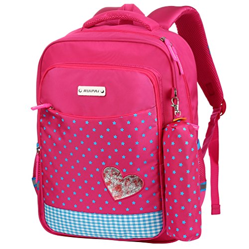 Vbiger School Backpack Bookbag School Bag Casual Outdoor Daypack with Pencil Case for Primary Students (Rosy)
